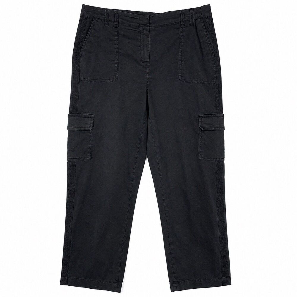 Chico's Black Linen Blend Cargo Pants Women's Size 3 Stretch Utility Pockets